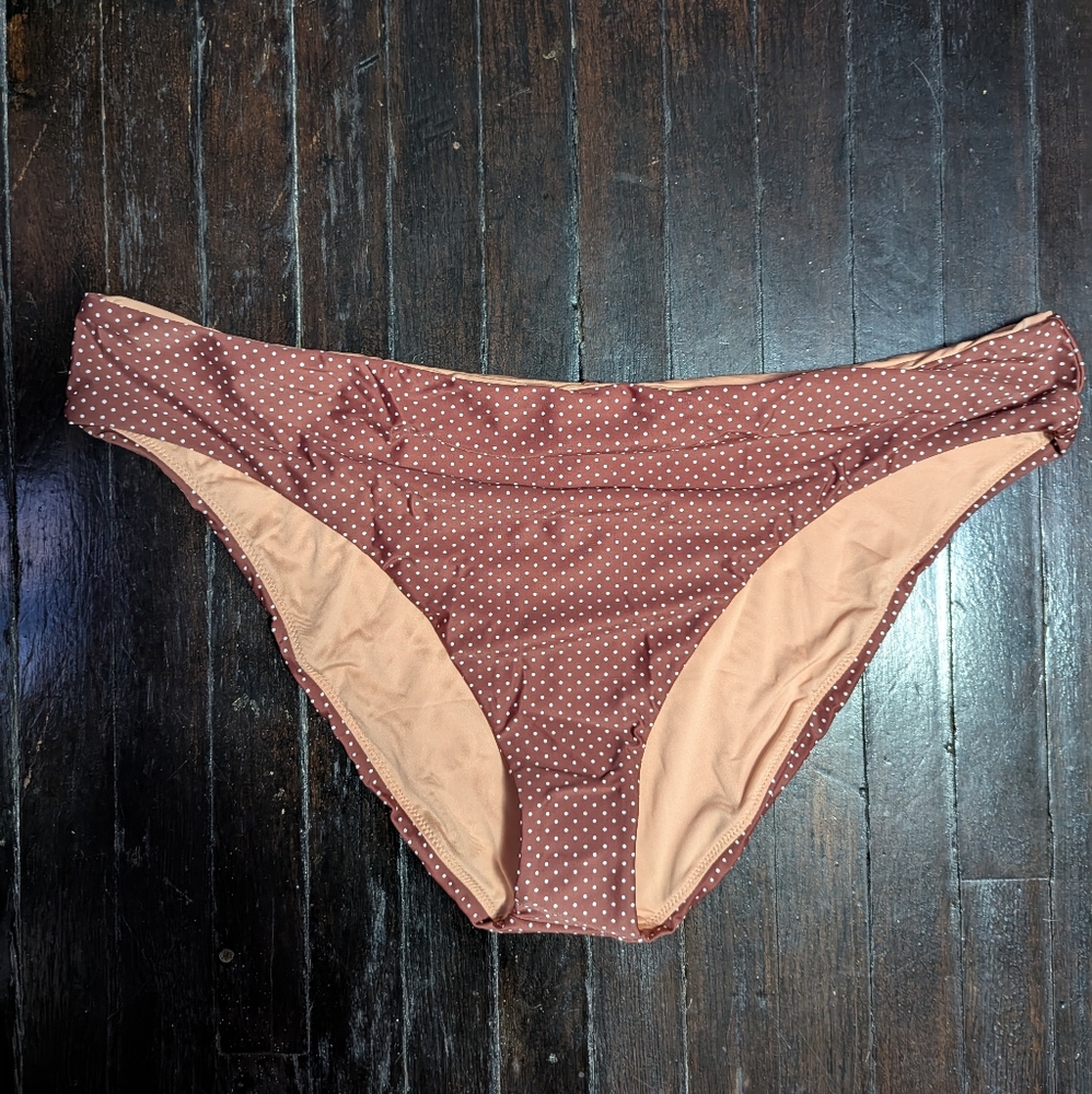 Reimagined By J. Crew Brown And White Polka Dot High Rise Cheeky Bikini Bottoms